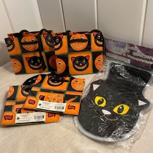 Vintage cat Halloween Bags Dept 56 PMG black cat face treat sacks 90s retro LOT
